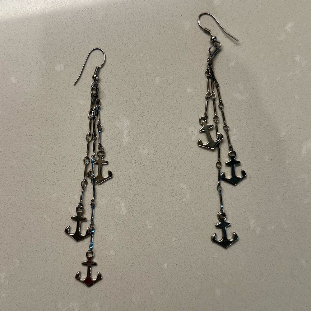 Y2K Triple Anchor Dangle Metal Earrings